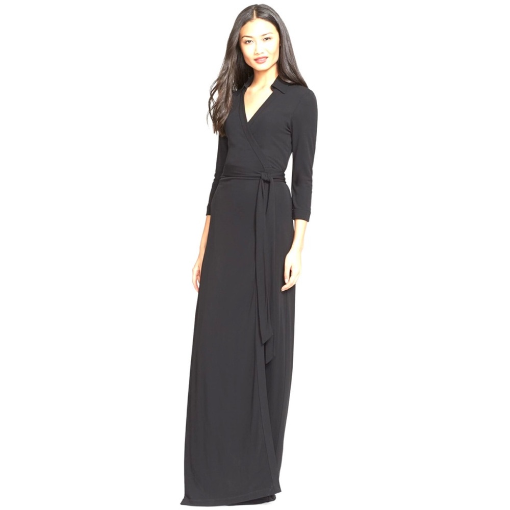 DVF Full Length Black Wrap Dress